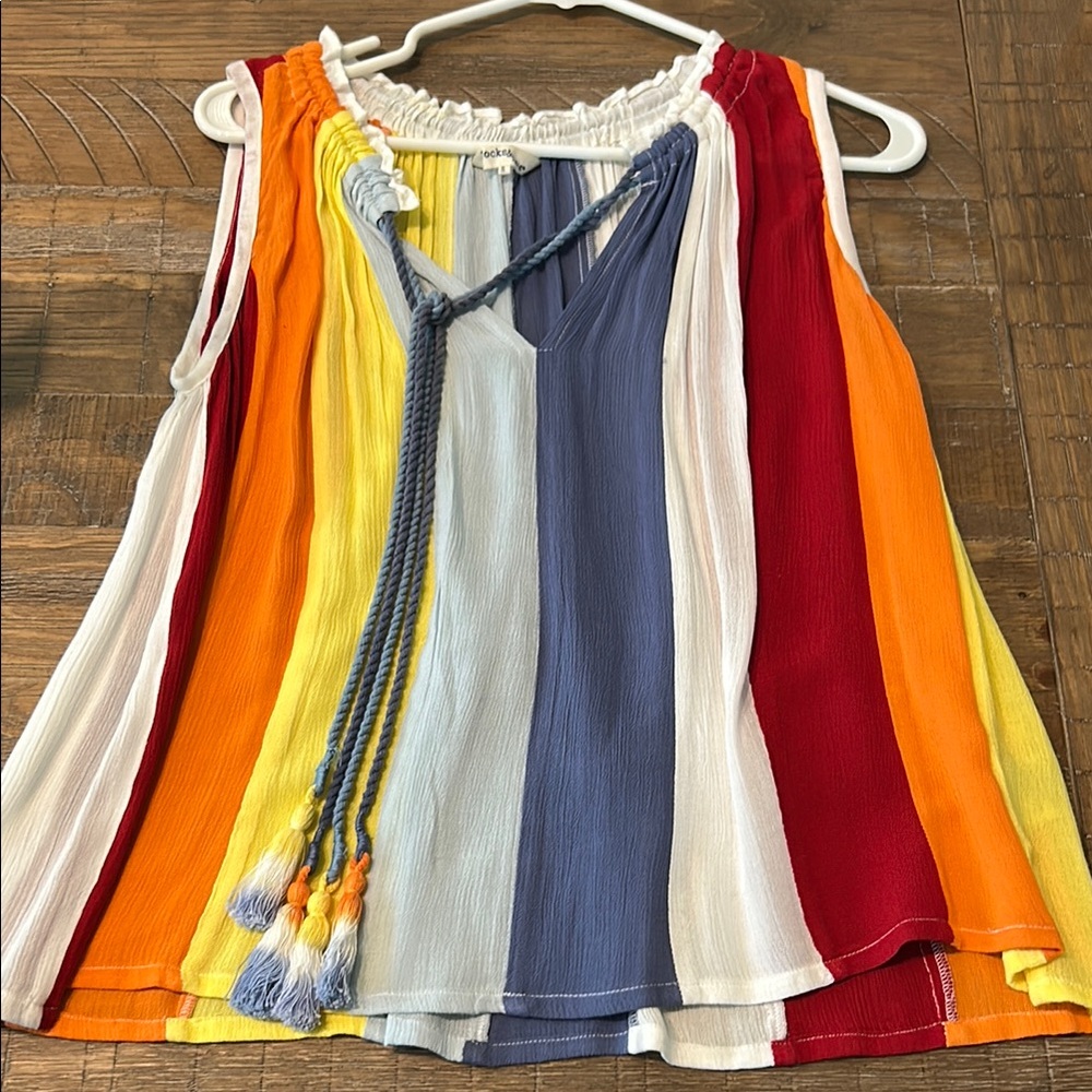 Orange and Yellow Pleated Tank Top with Tie Front